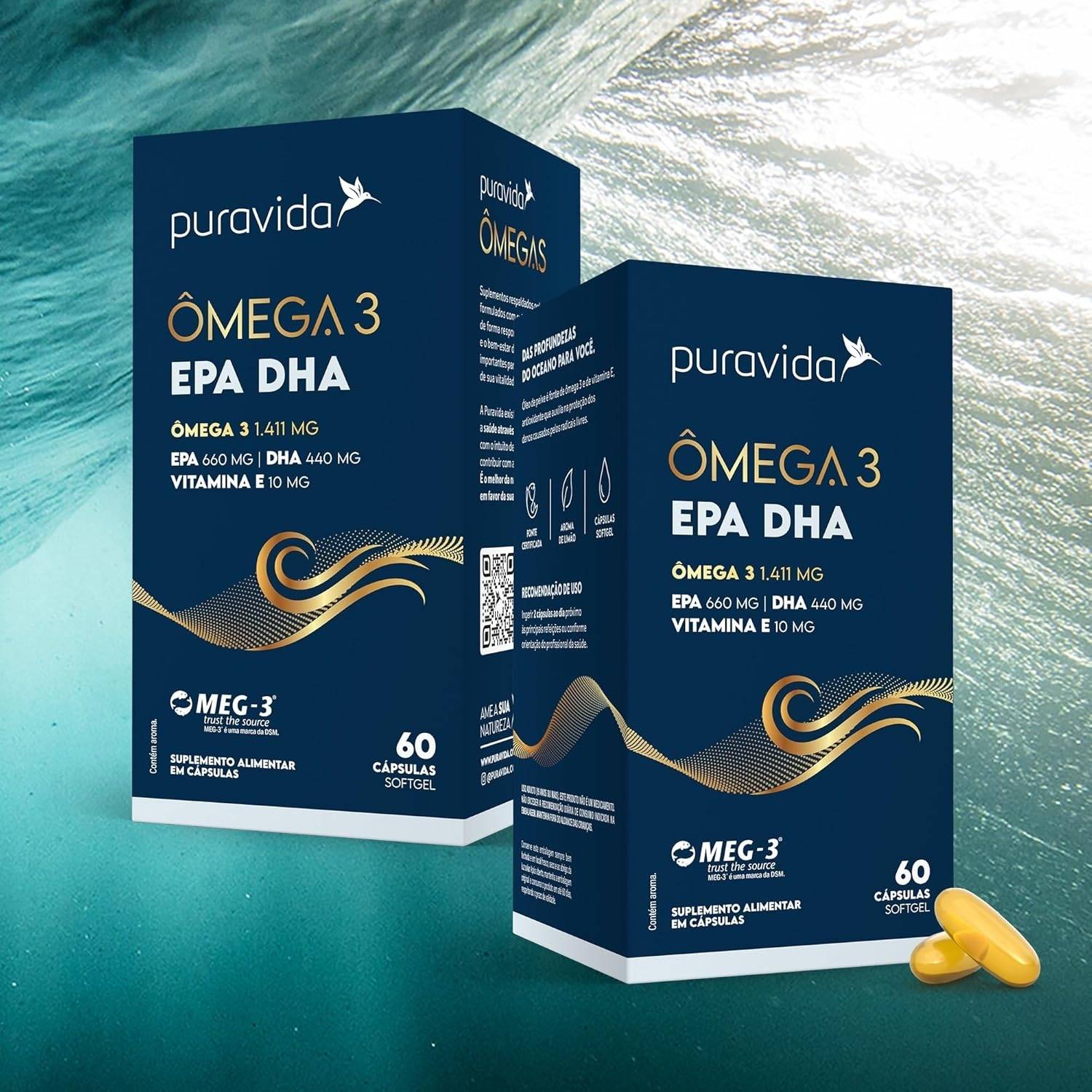 Ômega 3 EPA DHA 60 Cápsulas Pura Vida