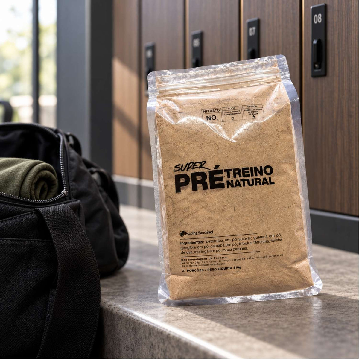 Super Pré-Treino Natural 810g (Moringa, Beterraba, Guaraná, Gengibre, Catuaba, Tribulus, Uva, Maca Peruana)