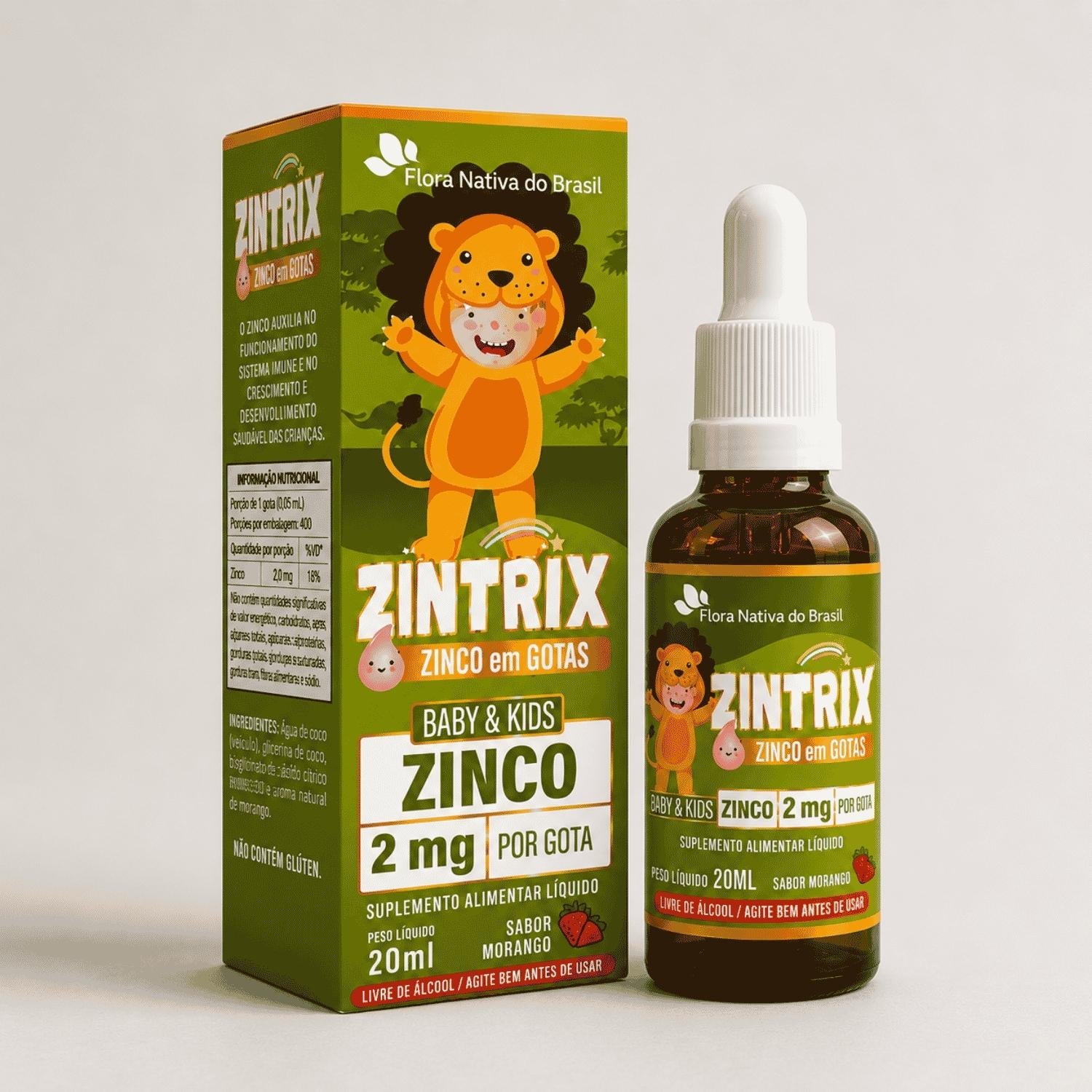 Zintrix (Zinco Infantil) Sabor Morango 20ml Flora Nativa do Brasil