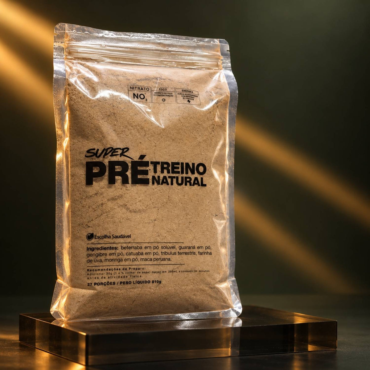 Super Pré-Treino Natural 810g (Moringa, Beterraba, Guaraná, Gengibre, Catuaba, Tribulus, Uva, Maca Peruana)