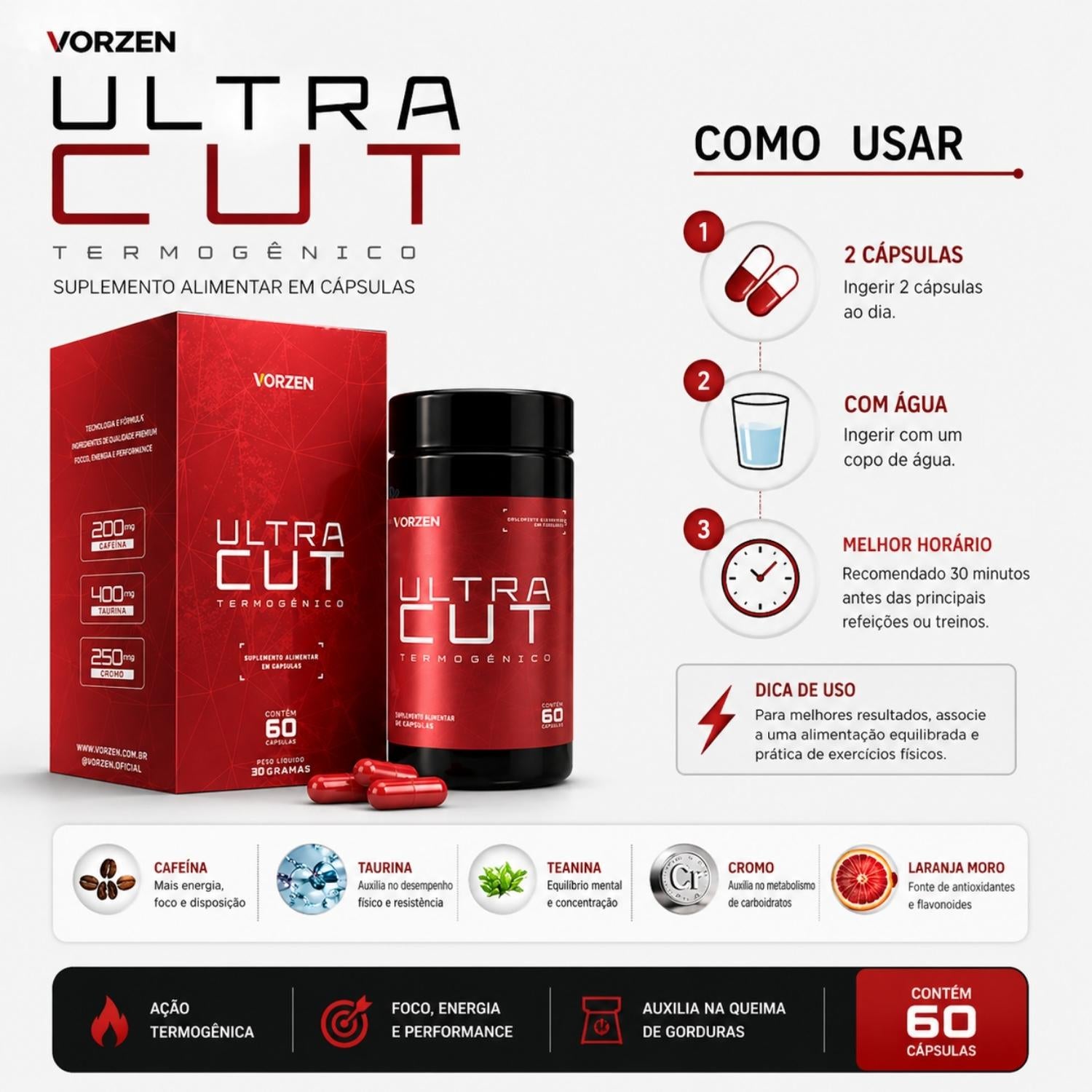 Termogênico Ultra Cut 60 Cápsulas Vorzen