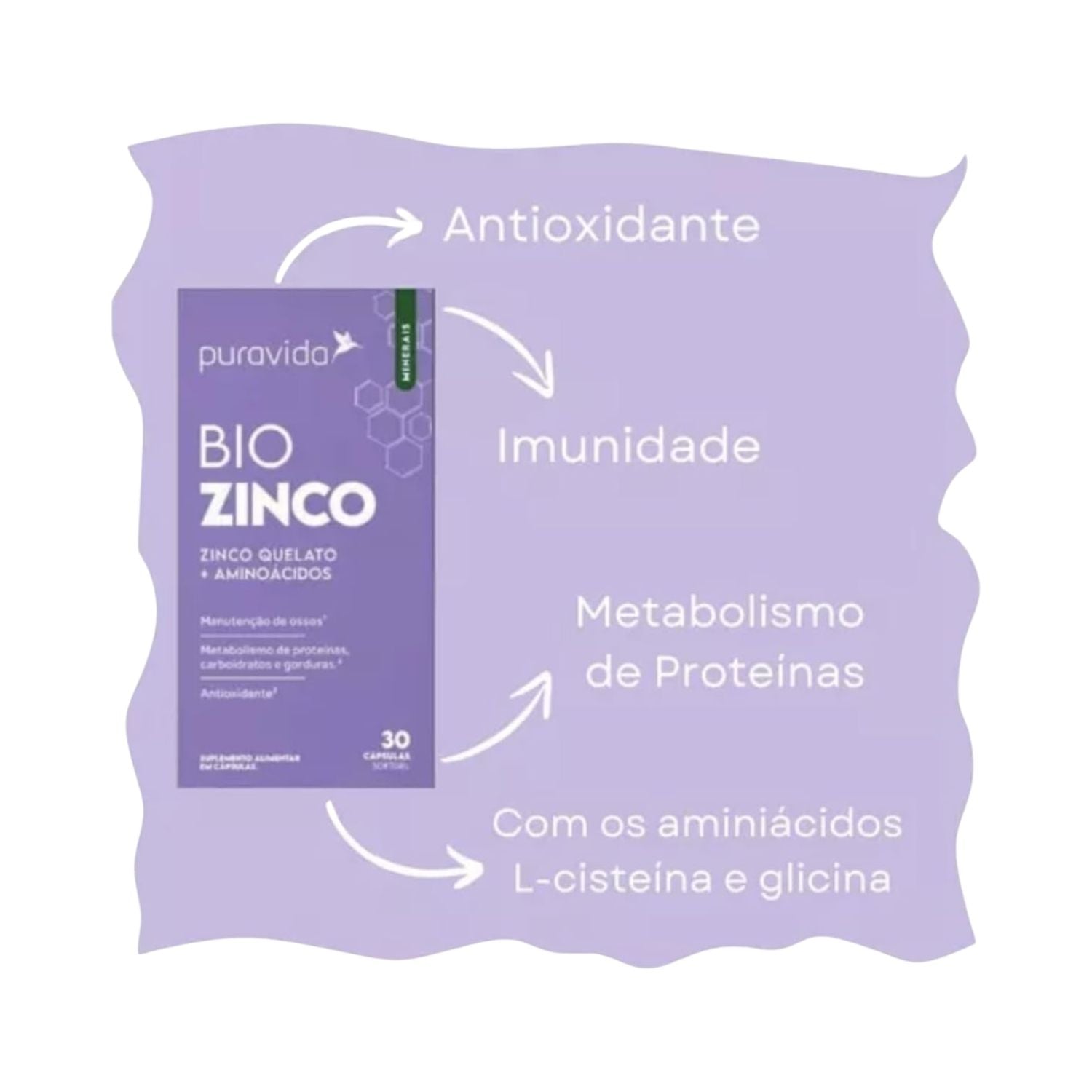 Bio Zinco Quelato + Aminoacidos 30 Cápsulas Pura Vida